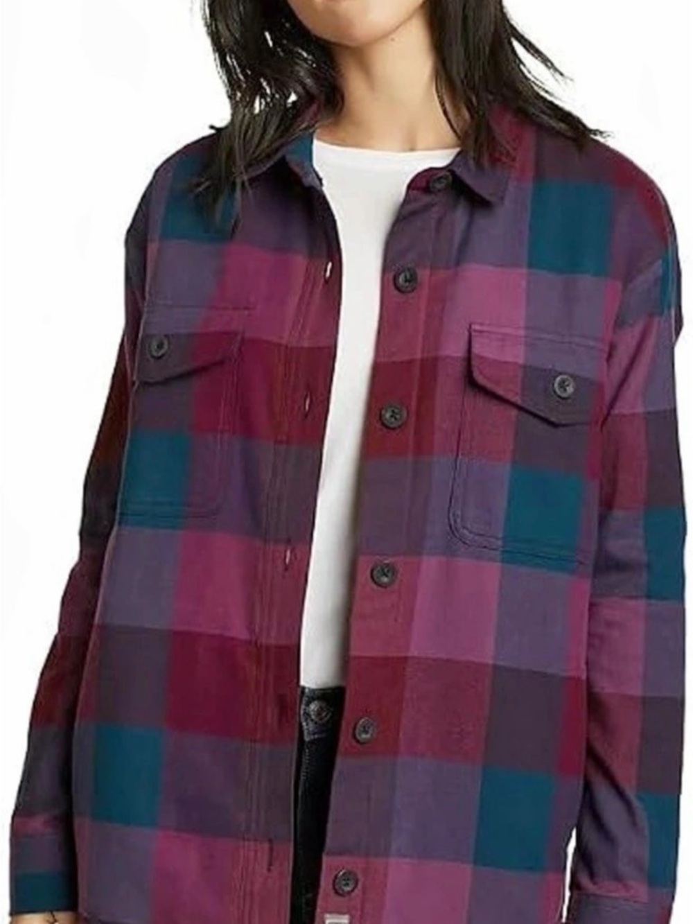 Eddie Bauer | Fleece-Lined Plaid Flannel Shirt Jacket in Eggplant | Large